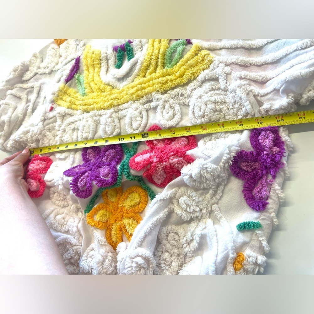Vintage 80s Damze Springtime Floral Chenille Crew Neck Short Sleeve Sweatshirt - Picture 6 of 7